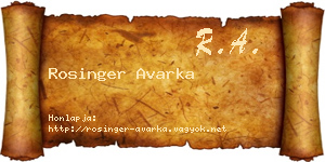 Rosinger Avarka névjegykártya